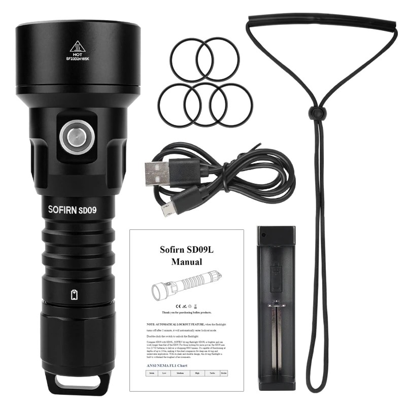 New Sofirn SD09 Diving Flashlight 3400lm Powerful 21700 Rechargeable