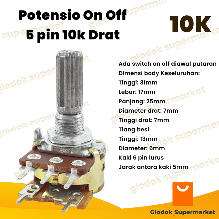 Potensio On Off 5 Pin 10k Drat 5 Kaki Lurus Ada Switch On 103 Lazada