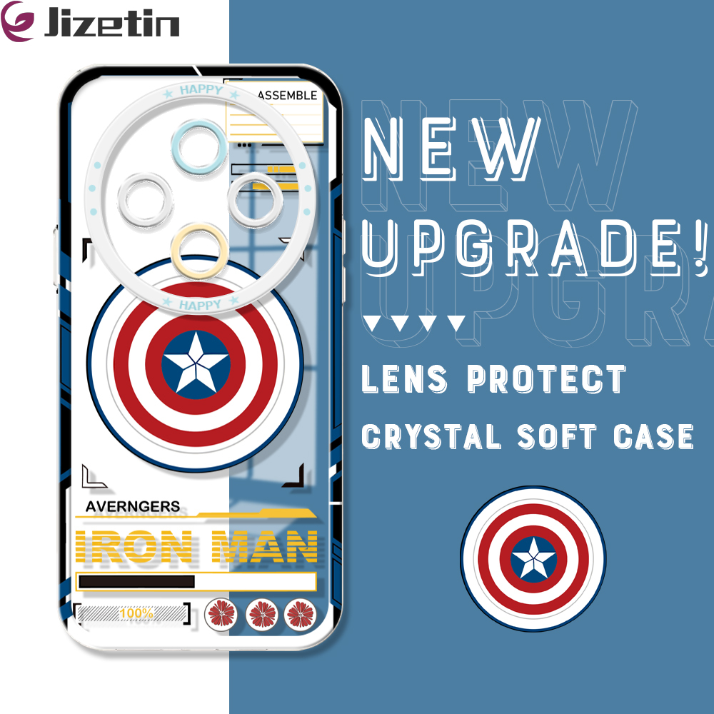 Jizetin for Redmi 14C Back Cover Crystal Transparent Cartoon Iron Man Soft Full Camera Cover Protection Phone Cases