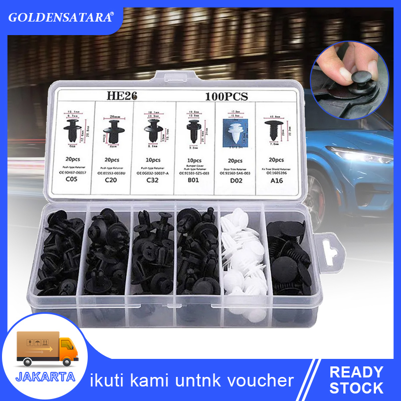 100Pcs Set Klip Mobil Hibrida Pengikat Pintu Trim Bumper Rivet Retainer