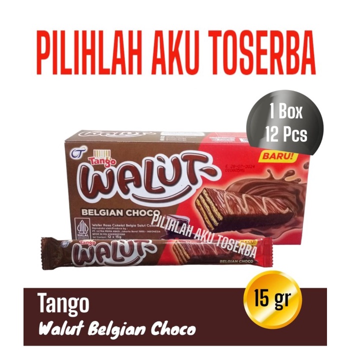 Wafer Tango Walut Belgian Choco Isi Sachet Harga Box