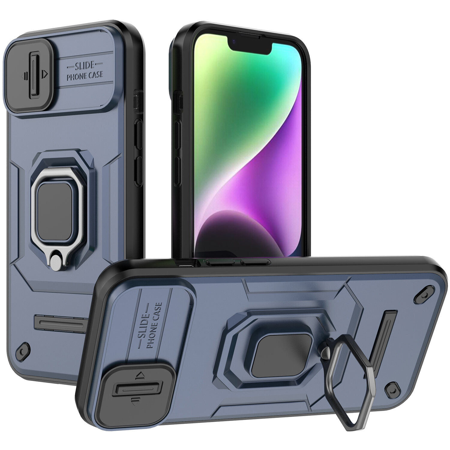 lthmy for iPhone 13 Pro Max Casing with slide protection cover hybrid shockproof ring kickstand case