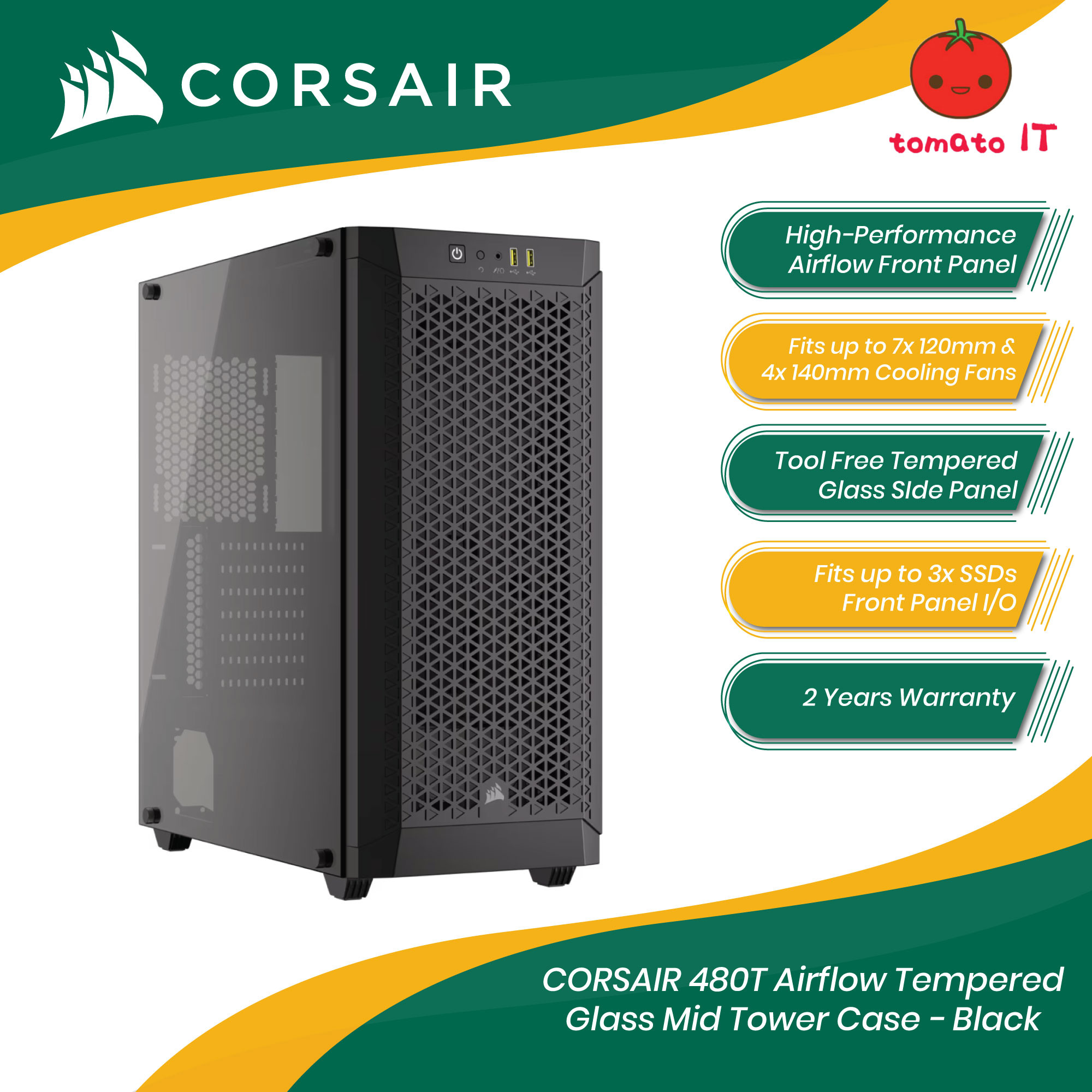 CORSAIR 480T Airflow Tempered Glass Mid Tower Case Black Lazada