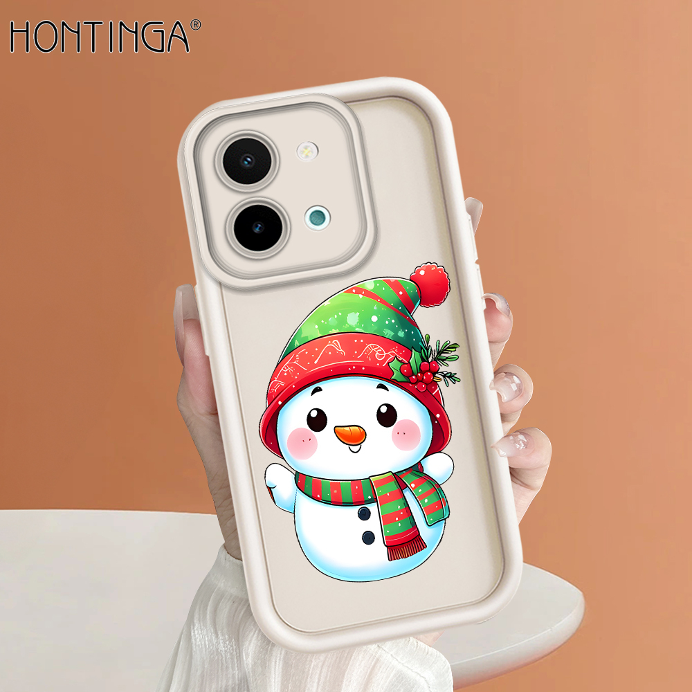 Hontinga for Vivo Y28 4G Back Cover Christmas Snowman Pattern Case Ladder Soft Rubber Mobile Phone Cover