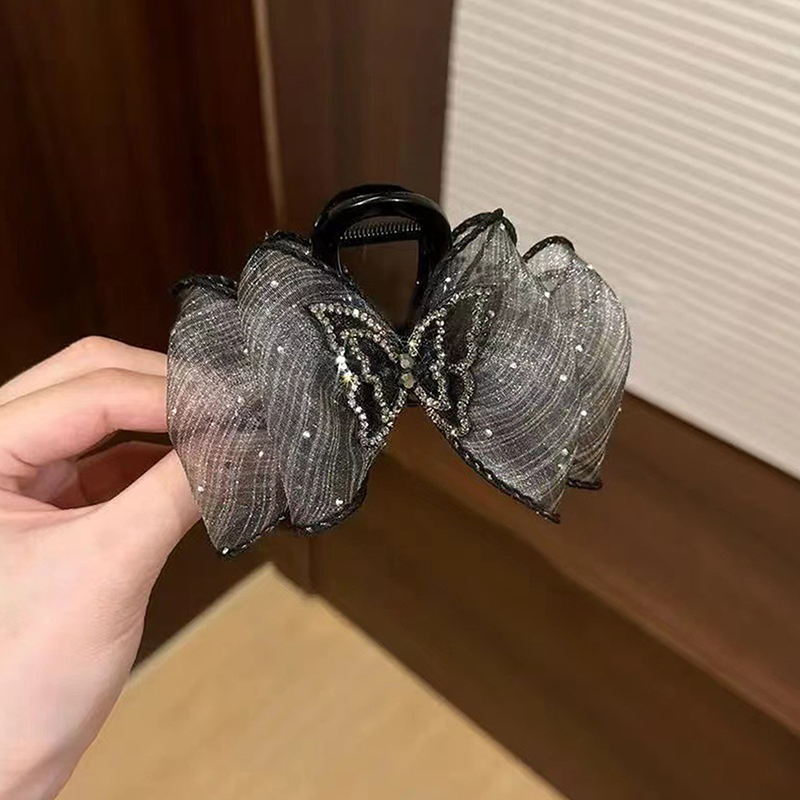 Korean Rhinestone Butterfly Mesh Hair Clip Mesh Dot Bow Hair Claw For Sweet Girls Party Headwear Gift