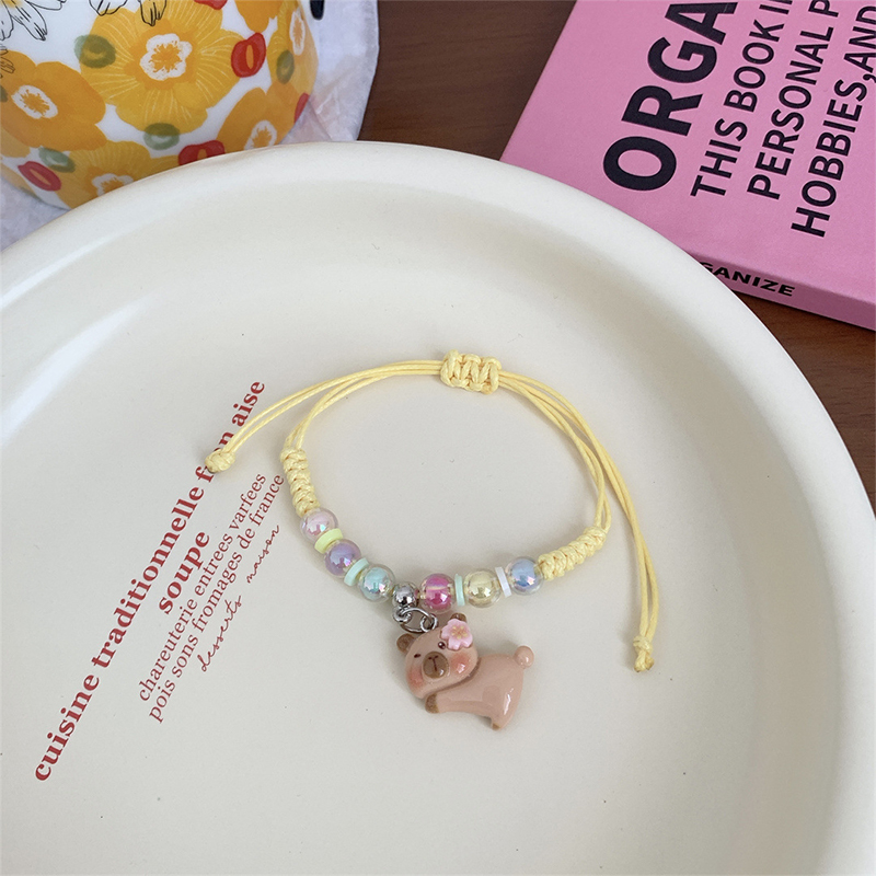 Cute Cartoon Capybara Bracelet For Women Girls Kawaii Handmade Weave Hand Rope Sweet Beaded Bracelet Jewelry Accessories Gifts
