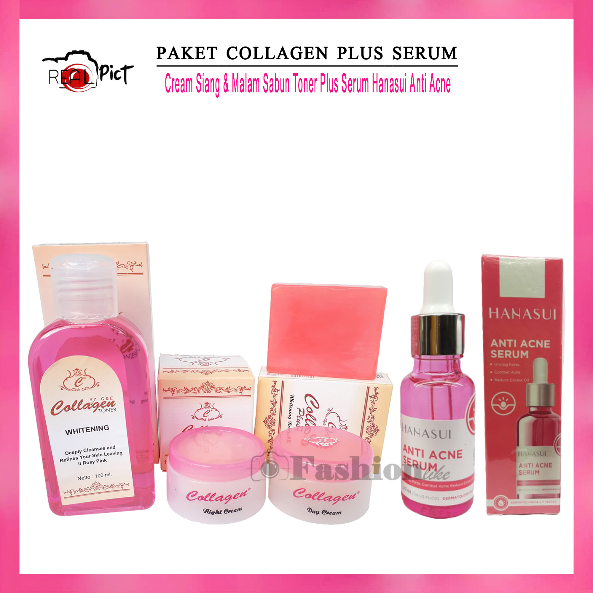 Paket Collagen 5in1 Cream Collagen Siang Malam Sabun Toner Plus Serum