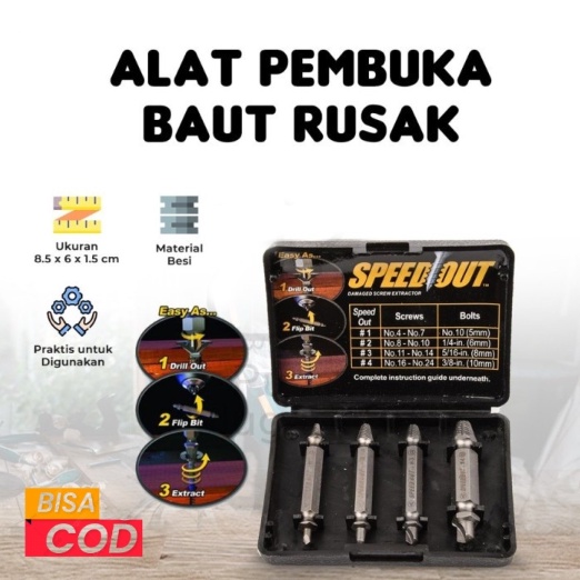 Pembuka Baut Speedout Tool Rusak Damaged Screw Speed Out Extractor