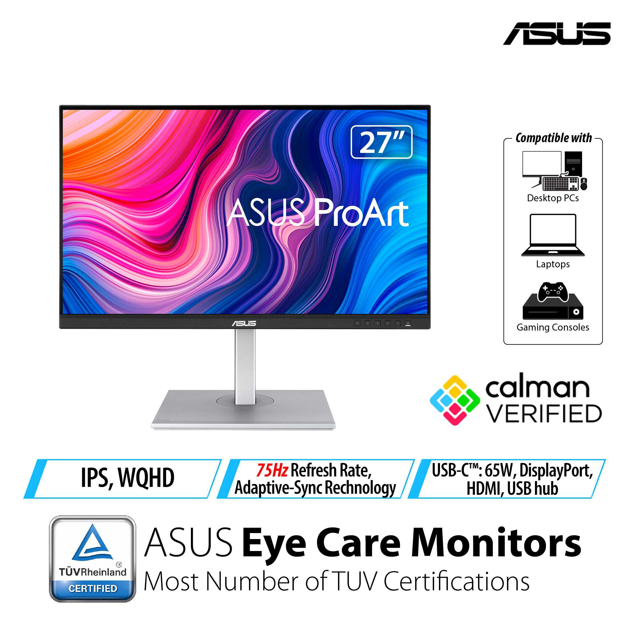 ASUS ProArt Display PA278CV Professional Monitor 27 Inch IPS WQHD