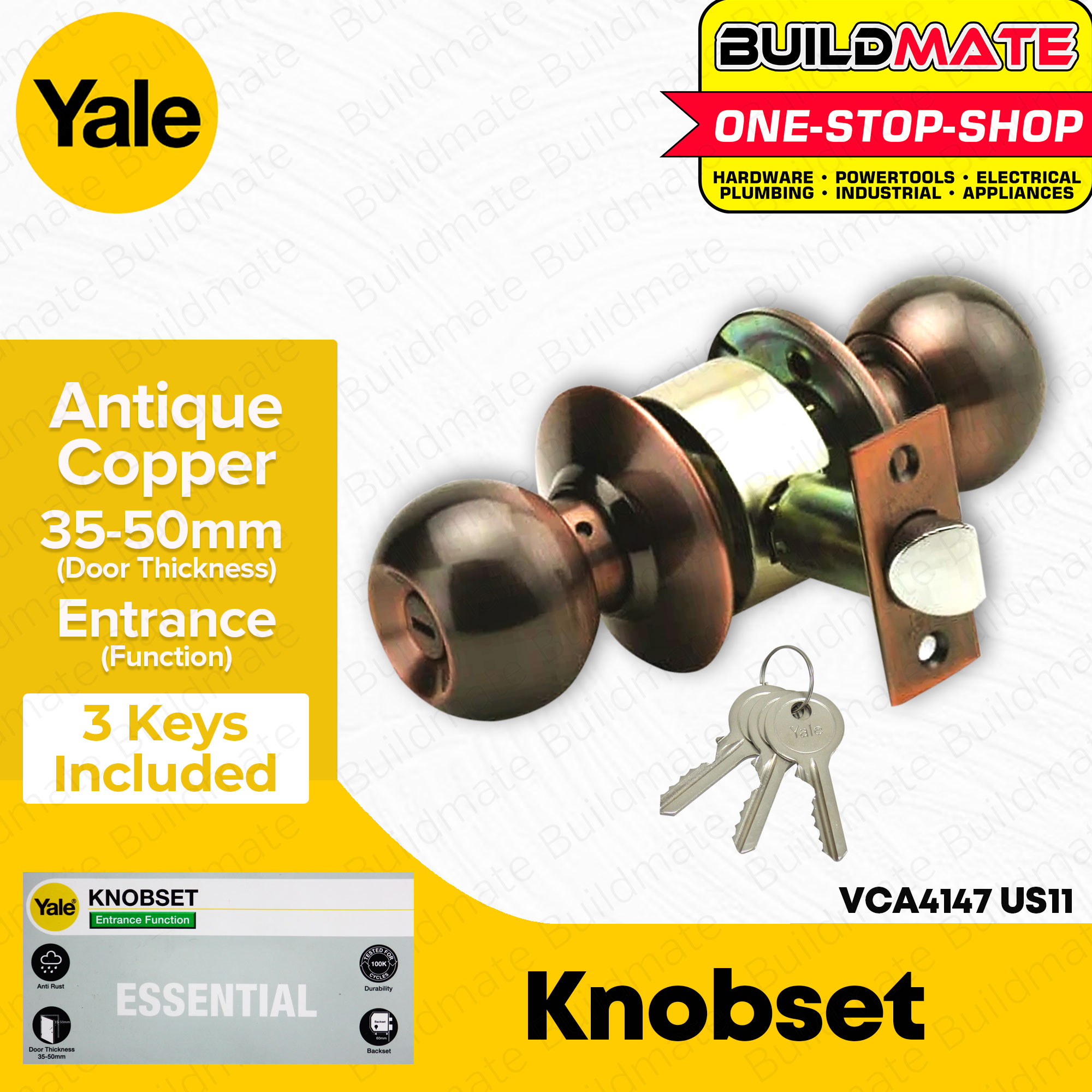 Yale Essential Series Entrance Function Knobset Door Knob Antique