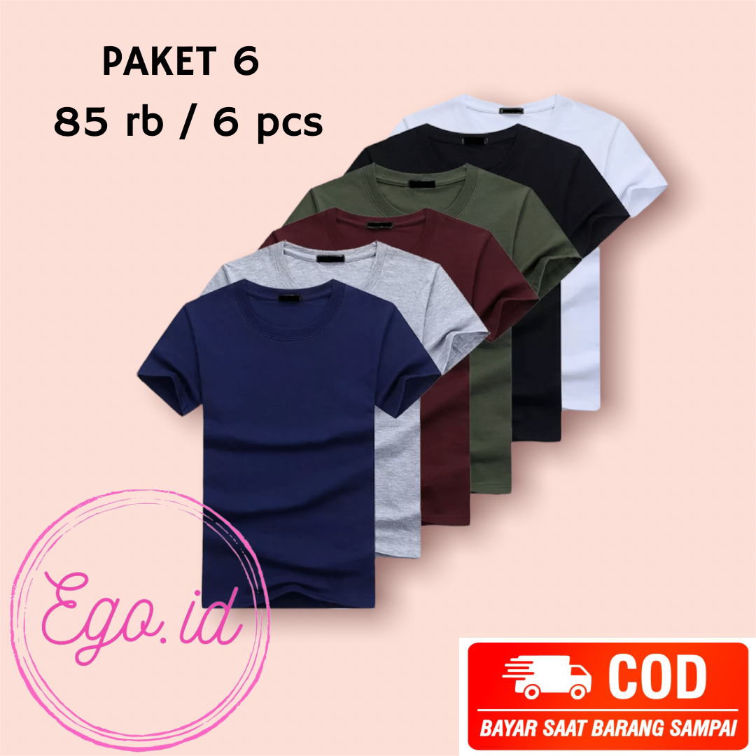 COD PAKET 6 PCS KAOS POLOS PRIA WANITA DEWASA KAOS POLOS PRIA