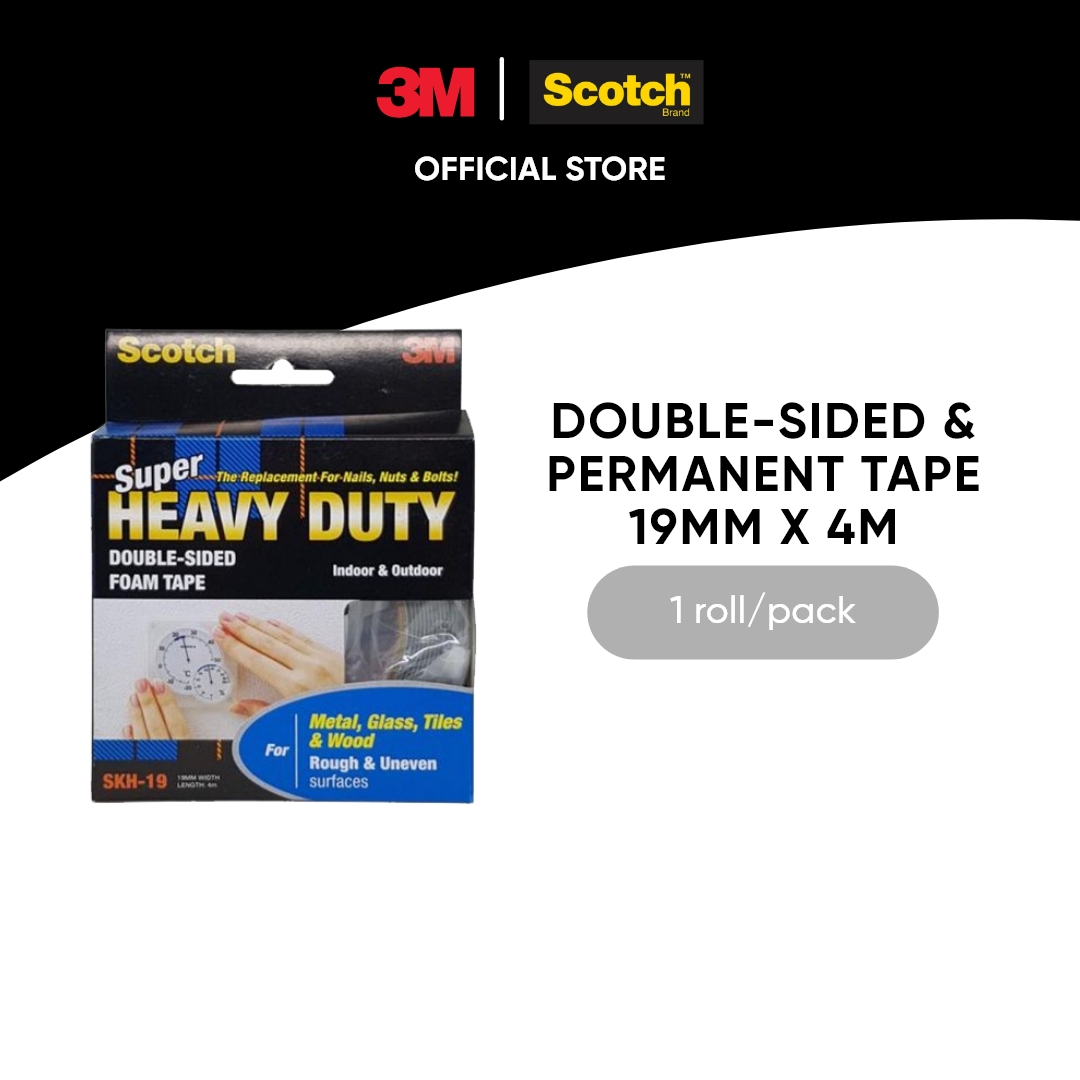 3M Scotch Super Heavy Duty Double Sided Foam Tape 1 Roll Pack 19 Mm