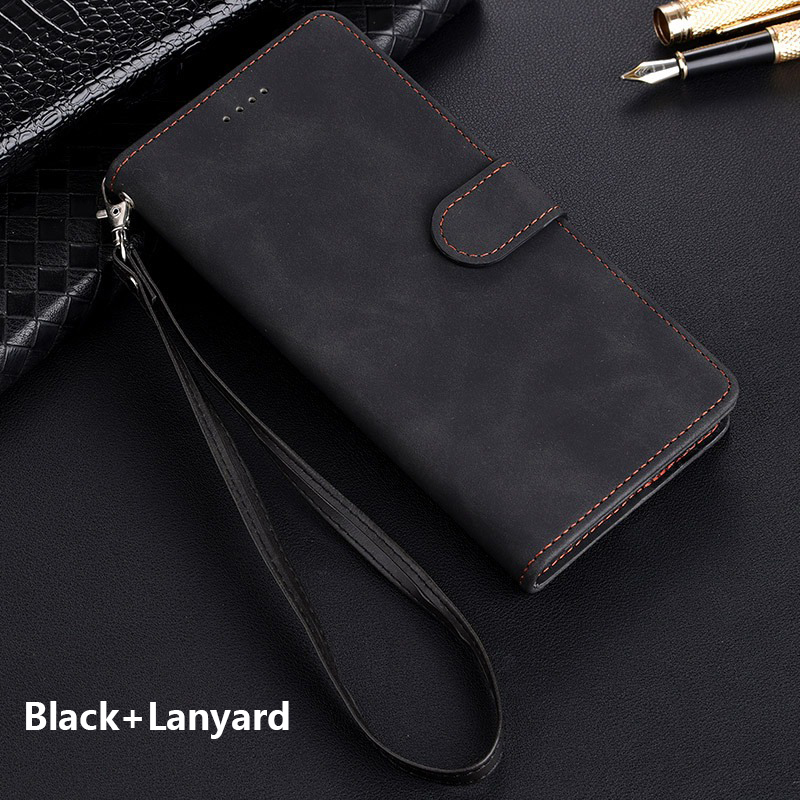 (With Lanyard)Biruiqu For Samsung Galaxy M02s New Business Minimalist Flip Style Leather Anti Fall Protective Back Cover