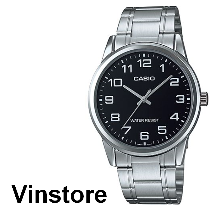 Vinstore Casio MTP V001 Analog Quartz Black Dial Stainless Steel