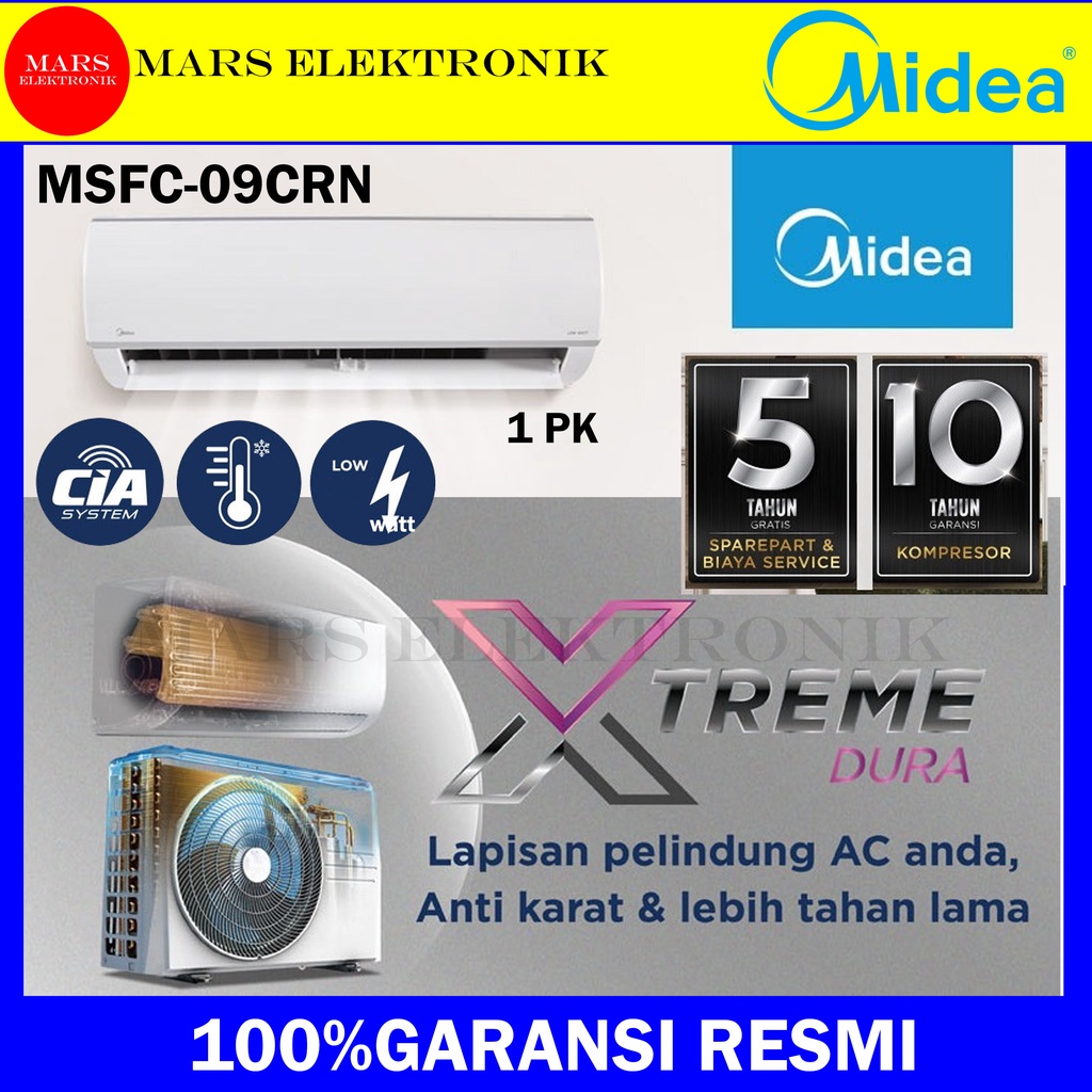 AC MIDEA LOW WATT MSFC 09CRN1 TURBO MODE 1 PK GARANSI RESMI