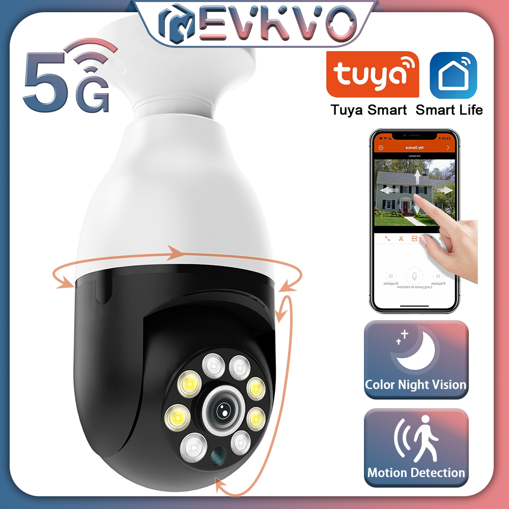 EVKVO Support 5G Tuya Smart Life 3MP LED IR Night Vison E27 Dome IP