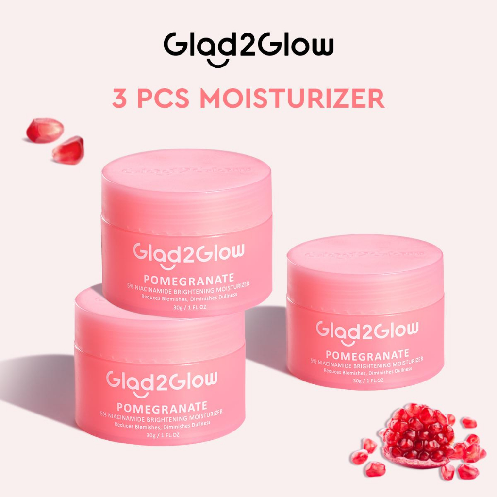 3pcs GLAD2GLOW Pomegranate 5 Niacinamide Brightening Moisturizer 30g