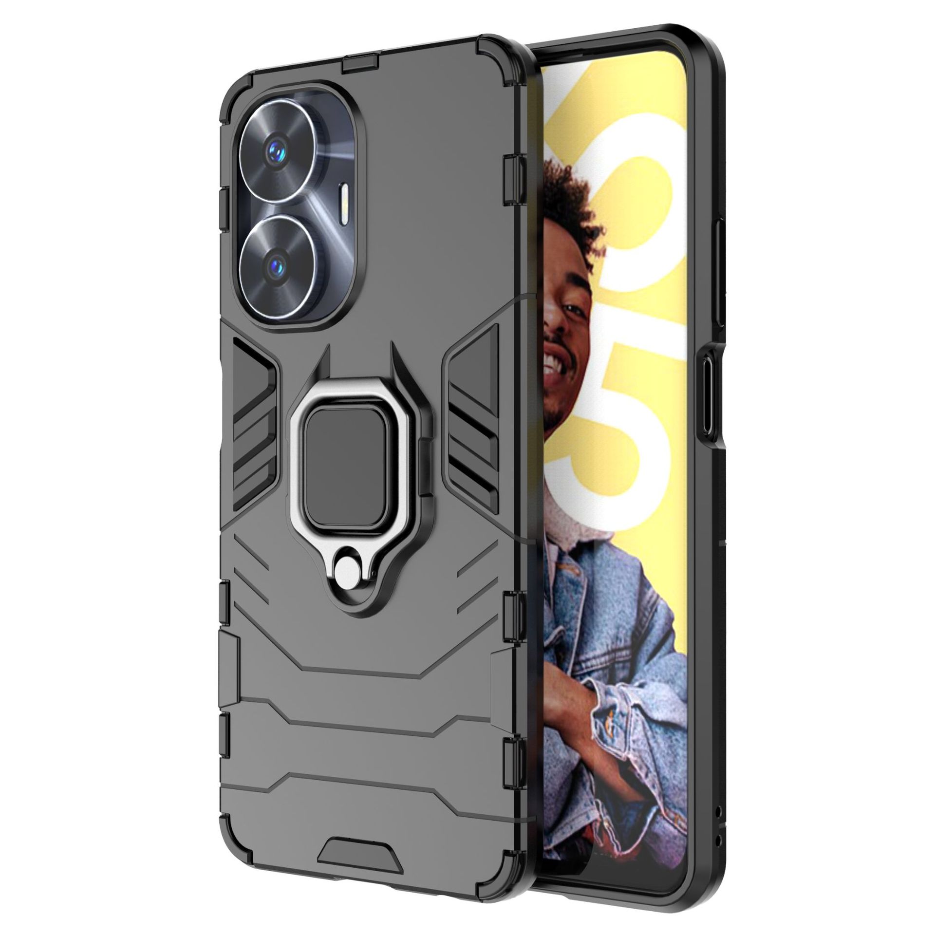 Oppo Realme C55 Shockproof Phone Case with Adjustable Cell Phone Ring Holder Finger Stand