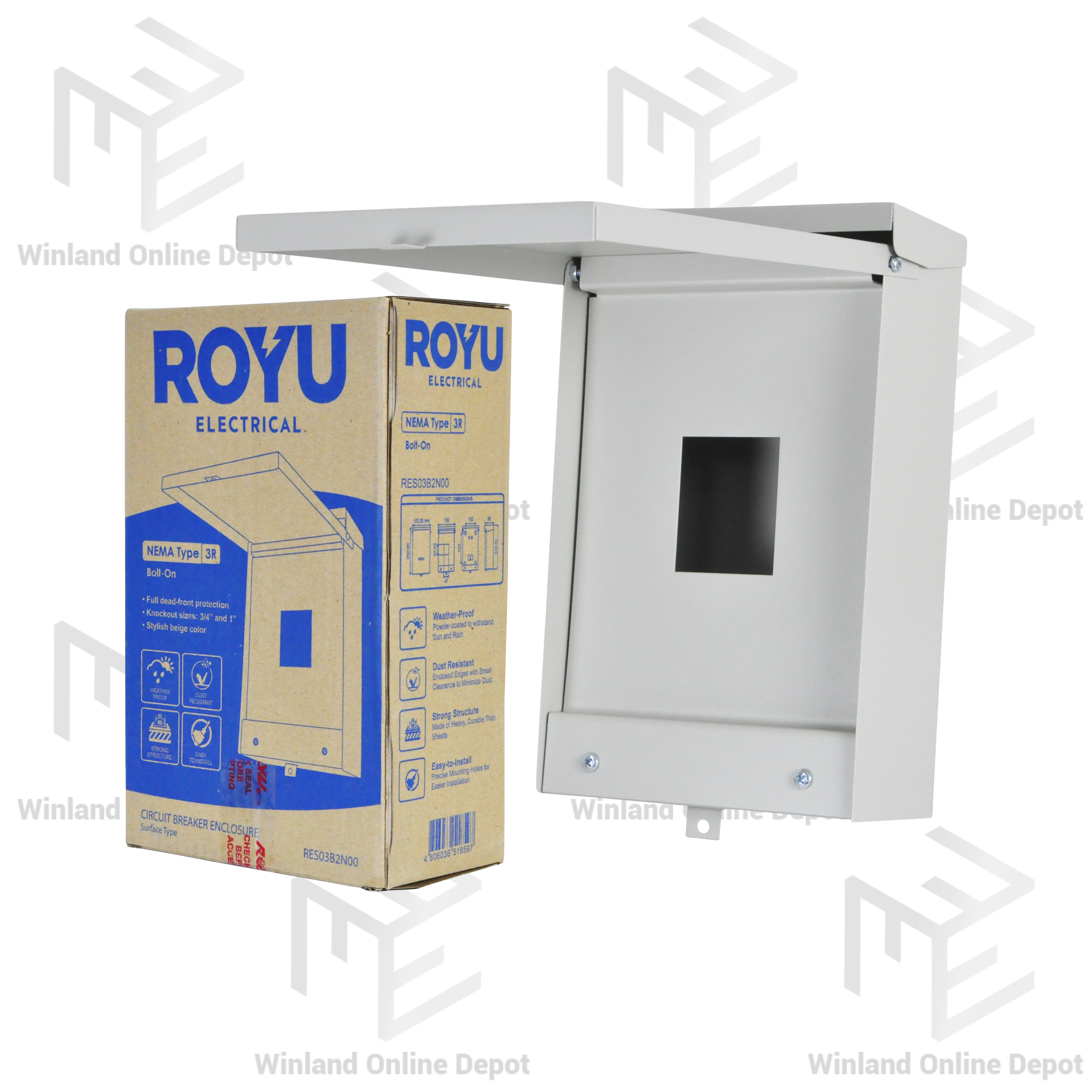 Royu by Winland  Electrical Circuit Breaker Enclosure Nema 3R - Bolt On Panel Board RES03B2N00. 