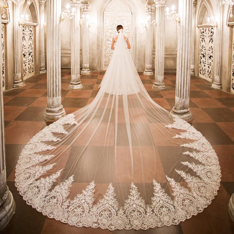 wedding gown with long veil