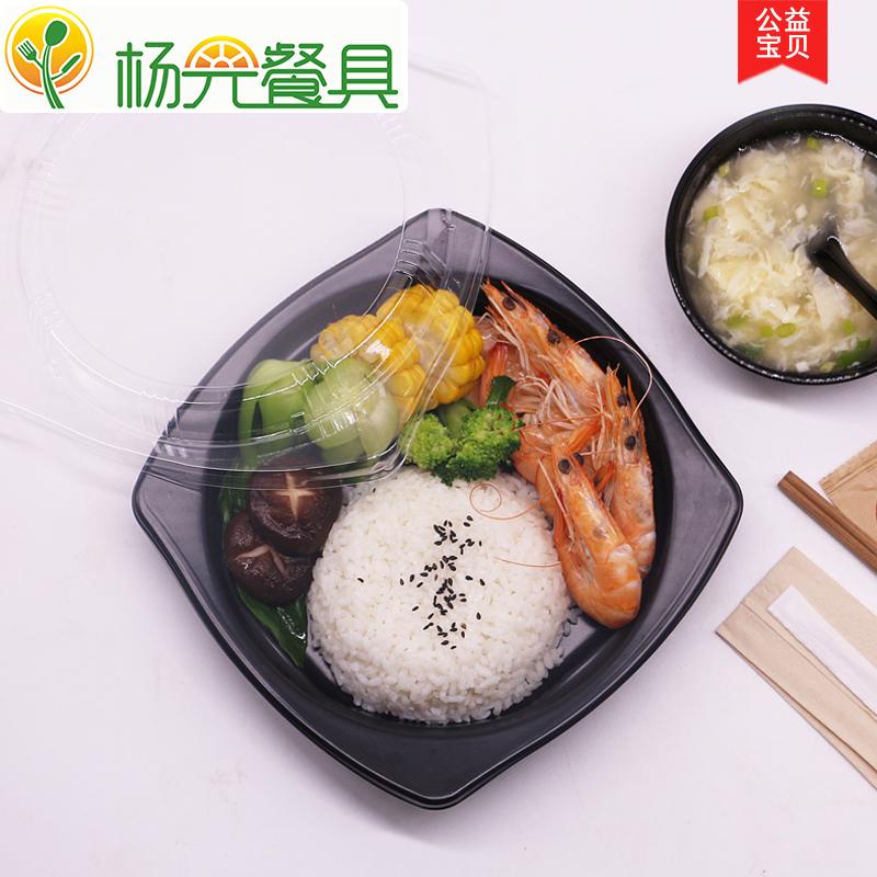 Một Lần Takeaway Da Lạnh Gạo Đen Hình Vuông Đóng Gói Thức Ăn Nhanh Hộp Cơm Cơm Hộp Gà Om Vàng Tấm Đốt Dao Kéo