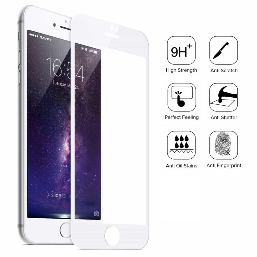 iPhone 8+ Plus Full Coverage Tempered Glass Screen Protector (White)