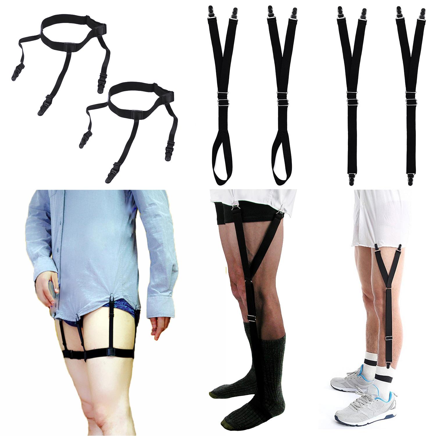 US Mens Uniform Dress Shirt Sock Stays Holders Elastic Suspenders Garter Clamps