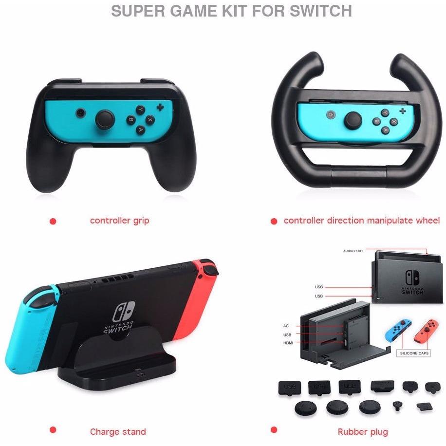 DOBE Game Set for Nintendo Switch Starter Kits, Include Charge Stand + Controller Grip + Rubber Plug + Controller Direction...