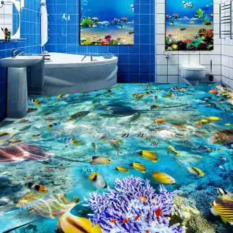 Kustom Lantai Lukisan Dinding Wallpaper Dunia Bawah Laut Karang Ikan Toilet Kamar Mandi Kamar Tidur 3d Lantai Mural Pvc Tahan Air Self Adhesive Lazada Indonesia