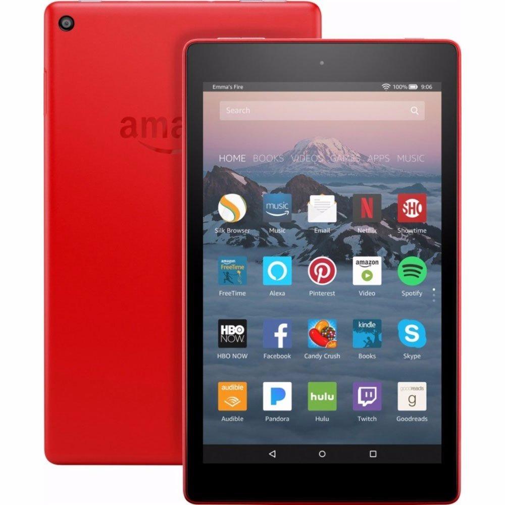 Amazon Fire HD 8 Tablet with Alexa, 8″ HD Display, 16 GB, Red (2017, 7th generation)