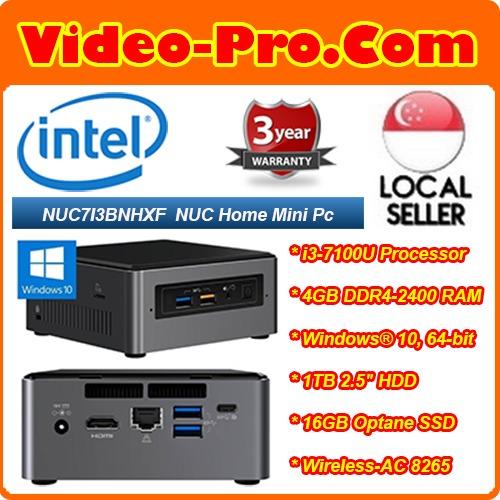 Intel NUC7I3BNHXF NUC Mini PC i3-7100U, 4GB DDR4-2400, 16 GB Intel Optane memory, 1 TB HDD, Windows 10 Home 64-Bit, 3 Years Warranty