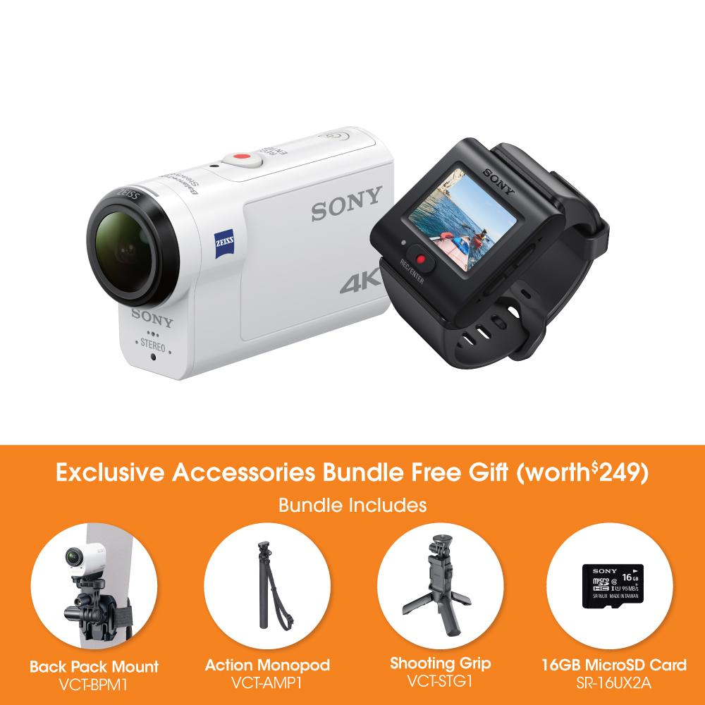 Sony Singapore FDR-X3000R 4K Action Cam with Live View Remote and Optical Stabilisation (White) + Exclusive Accessories Bundle Free Gift