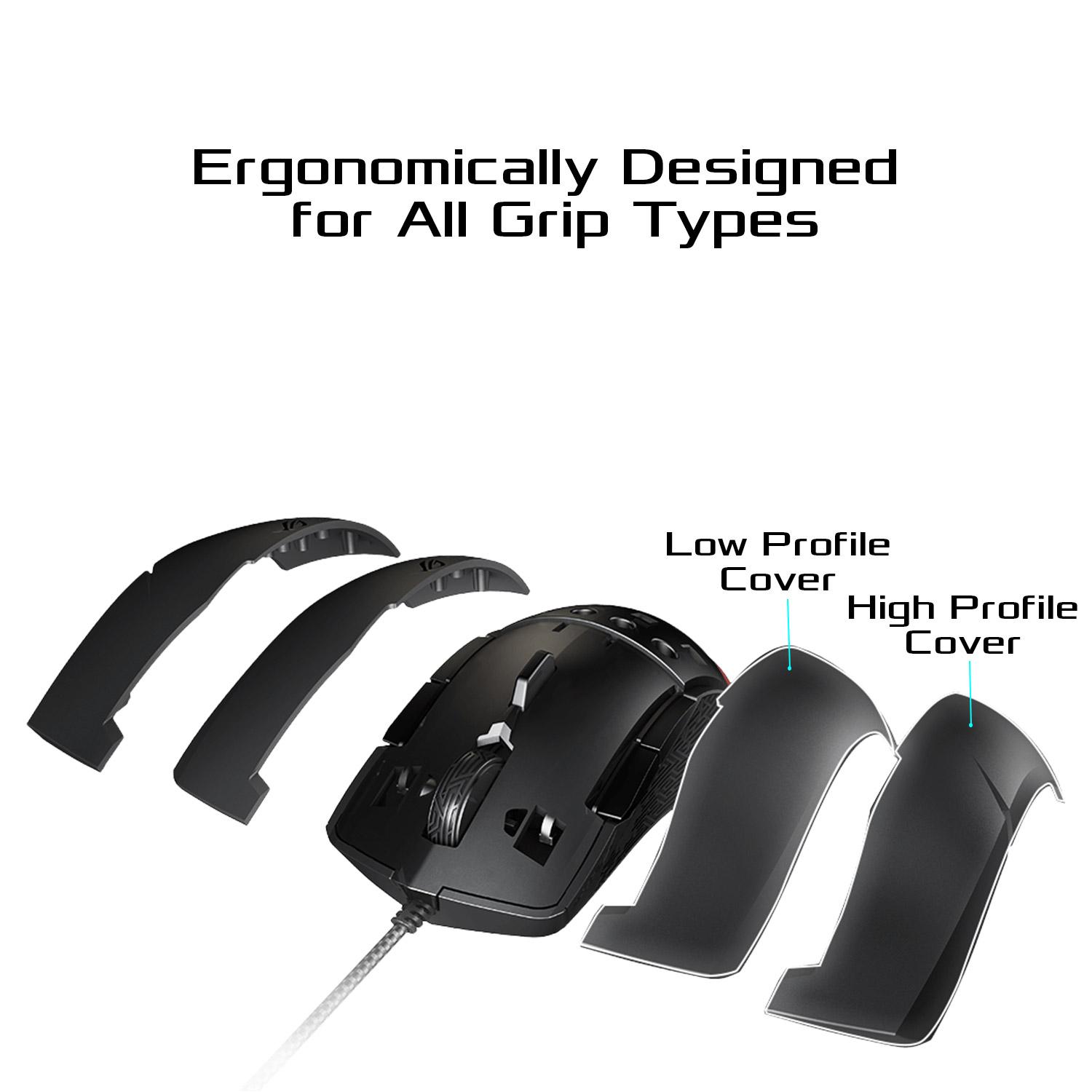 ASUS Strix Evolve Optical gaming mouse featuring changeable top covers