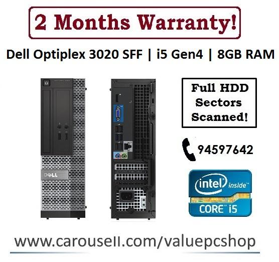 8GB RAM | Core i5 Gen4: Dell Optiplex 3020 SFF (Refurbished Desktop CPU)