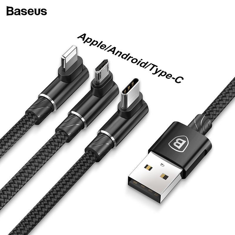 Baseus 3 in 1 MVP Elbow 90 Degree iPhone Type-C MicroUSB Fast Charging Cable Samsung