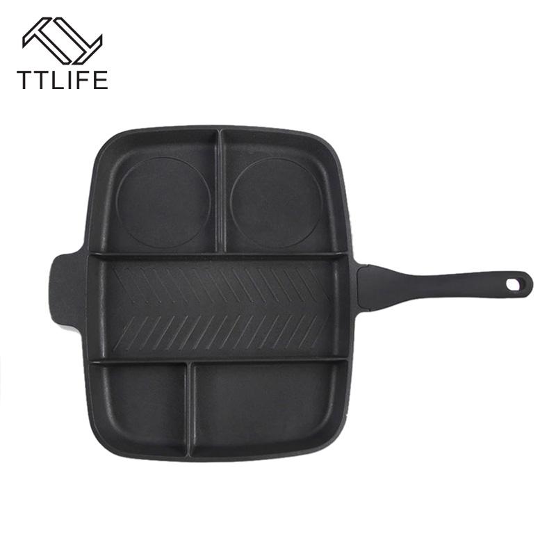 Hot Sale 5 Grids Grill Fry Oven Skillet 5 in 1 Fryer Pan Non-Stick Pan Aluminum Alloy Household BBQ Cooking Tools