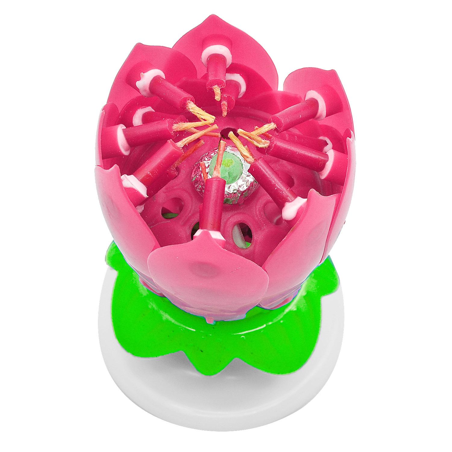 Flower Shaped 2-Layer 14-Candle Birthday Electric Music Paraffin Candle Flaming Flower Candle Pink - intl