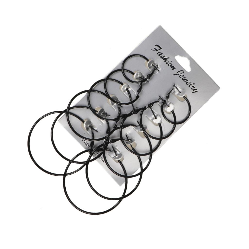 ➦6 Pairs/Set Hoop Earrings Women Jewelry Circle Fashion Black White Charm Simple