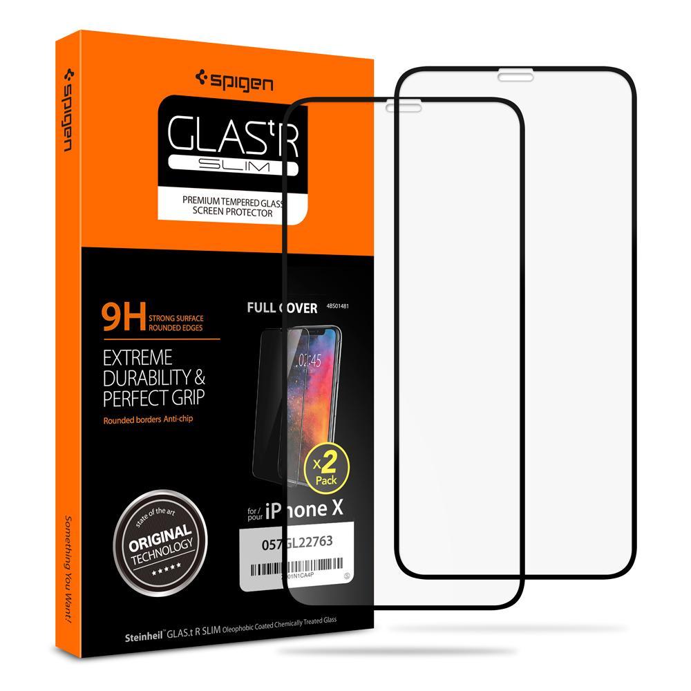 SPIGEN Tempered Glass for Apple iPhone XS / X (2 Pack) 5.8 inch Edge to Edge Coverage