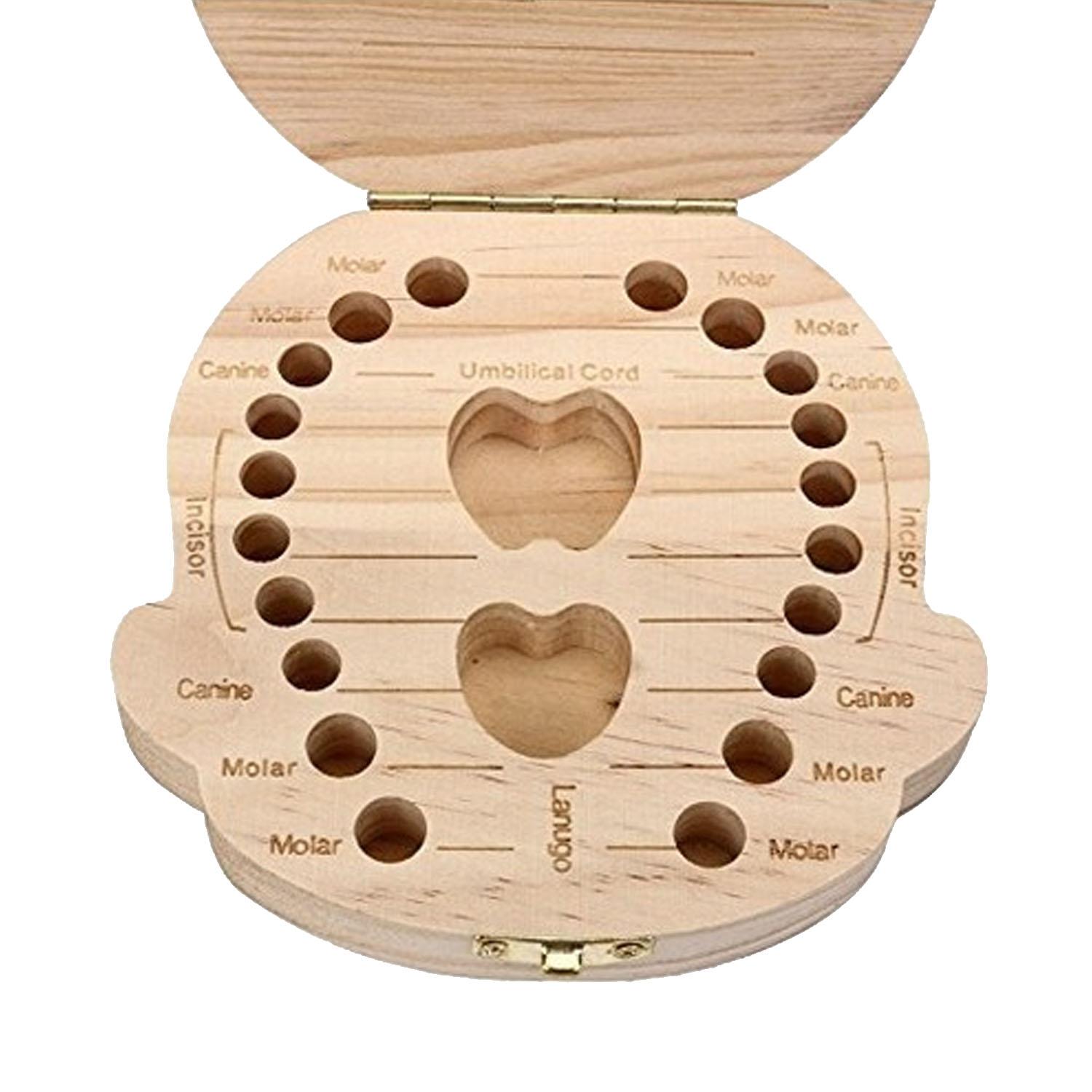 Color Printing Boy Style Wooden Baby First Milk Tooth Teeth Collecting Case Molar Canine Umbilical Cord Incisor Lanugo Storage Organizer Box Gift