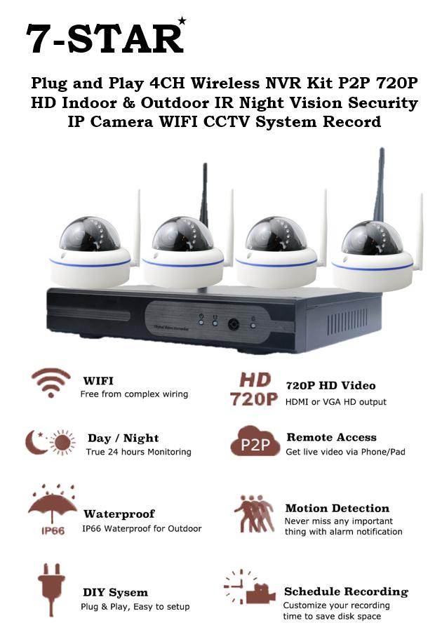 Wireless Plug & Play 4 Channel Network Video Recorder Kit Set with 4 HD Weatherproof Wireless IP Camera - 4ch...