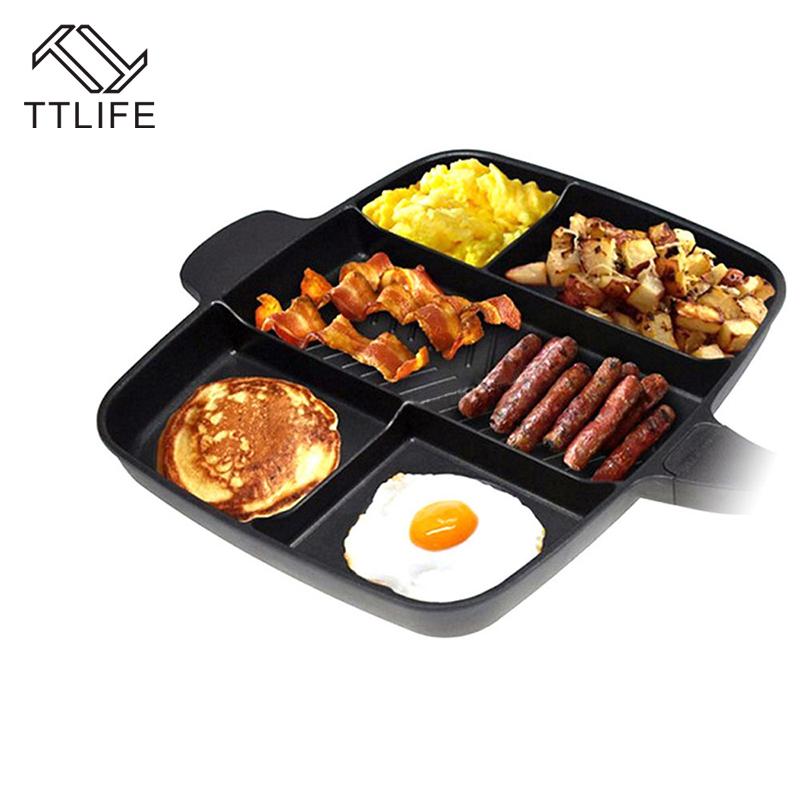 Hot Sale 5 Grids Grill Fry Oven Skillet 5 in 1 Fryer Pan Non-Stick Pan Aluminum Alloy Household BBQ Cooking Tools