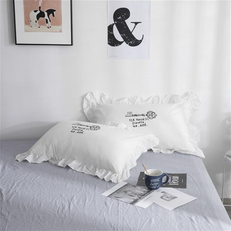 Kiểu Hàn Quốc Công Chúa Công Chúa Vỏ Gối 48X74 Cm 100% Cotton Viền Lá Sen Trắng Vỏ Gối Nghề Thêu 100% Cotton Một Chiếc Cặp Bắn 2