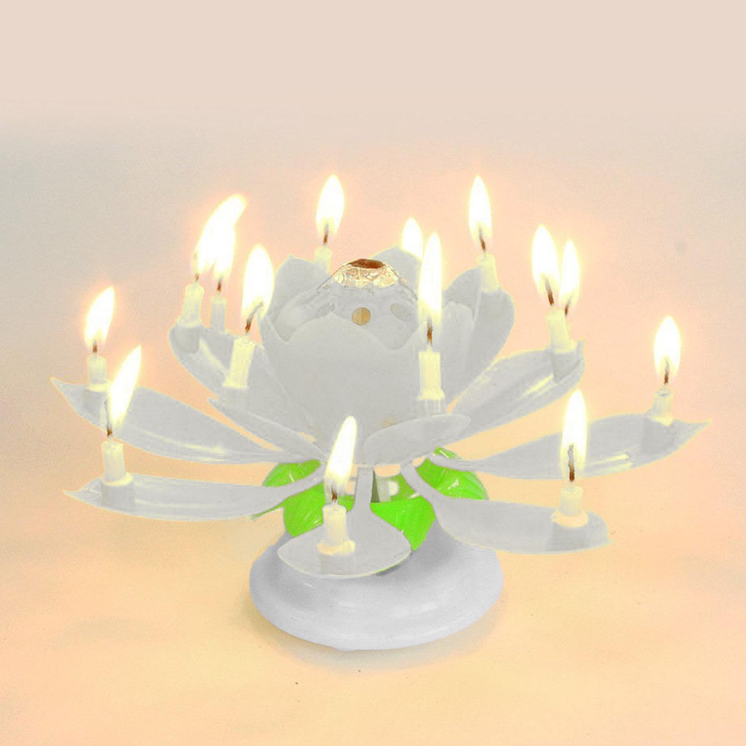Flower Shaped 2-Layer 14-Candle Birthday Electric Music Paraffin Candle Flaming Flower Candle White - intl