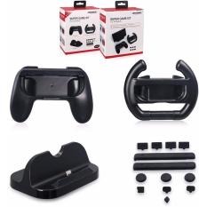 DOBE Game Set for Nintendo Switch Starter Kits, Include Charge Stand + Controller Grip + Rubber Plug + Controller Direction Manipulate Wheel, Nintendo Switch Accessories TNS-876 PC Material – Black