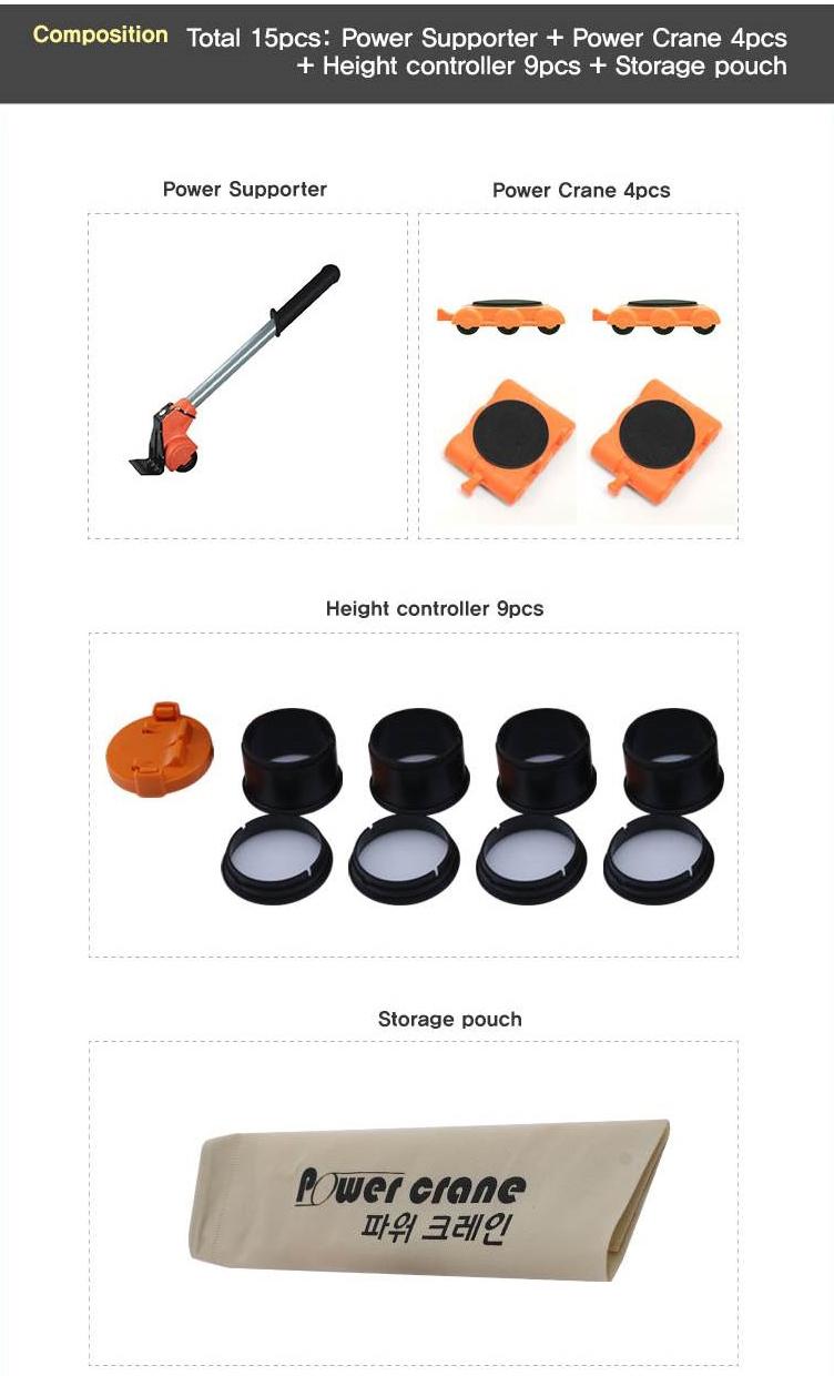 Power Crane Set Furniture Appliances Lifter Mover Rollers Casters wheels Home