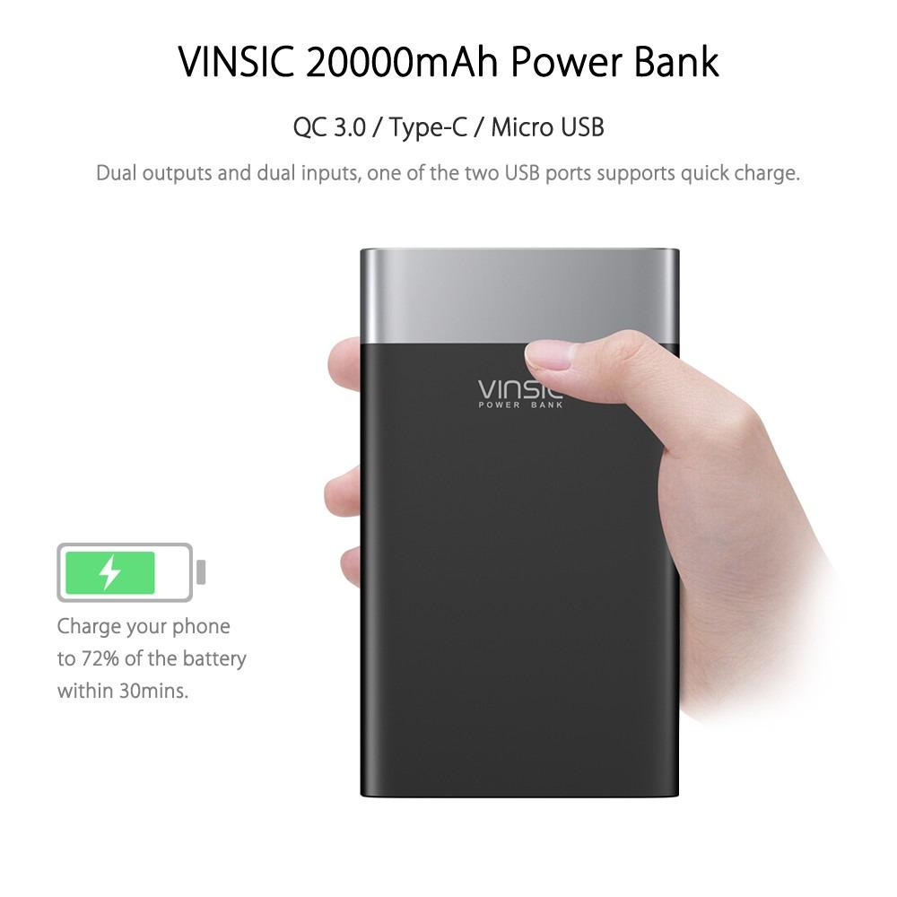 Vinsic® Terminator P3 QC 3.0 20000mA Power Bank Type-C Micro USB Dual Input Output Fast Charging