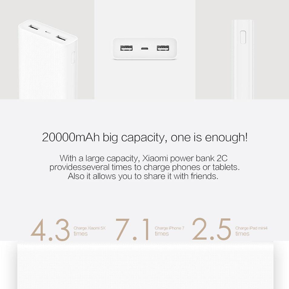 Latest New 20000mAh Xiaomi Mi Power Bank 2C Support Qualcomm 3.0 Quick Charge