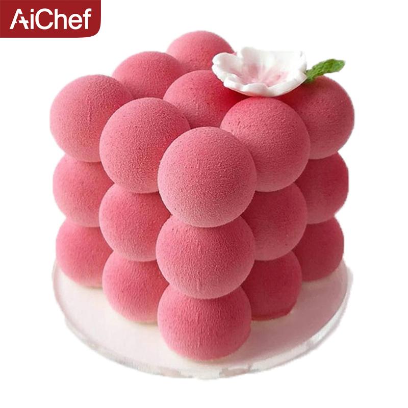 Kiểu Pháp Điểm Tâm 6 THẬM CHÍ Khối Rubic Quả Cầu Ma Thuật Bánh Mousse Bánh Silicone Bộ Tạo Khuôn Hình Lập Thể Hình Cầu Nướng Bộ Tạo Khuôn Hình