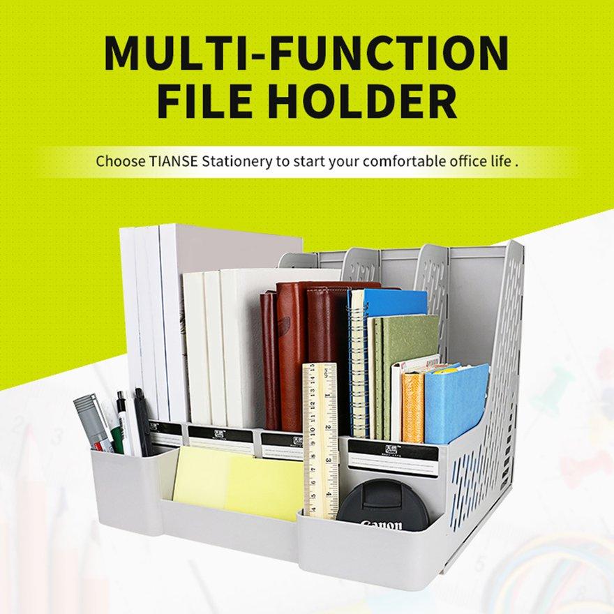 OBBB TIANSE TS-1304 Practical Solid Color 4 Section Divider File Rack Portable Home Office Desktop Documents Bookshelf